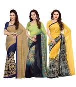 Combo of 3 Faux Georgette Multicolor Printed Women's Saree/Sari
