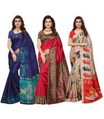 Combo Of 3 Poly Silk Multicolor Printed Women's Saree
