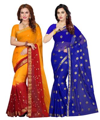 chiffon with Blouse Piece Saree (Pack of 2) (Combosr-2155_Multicolor_Free) 1