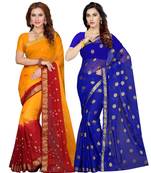 chiffon with Blouse Piece Saree (Pack of 2) (Combosr-2155_Multicolor_Free)
