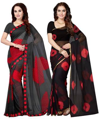 Combo Of 2 Poly Georgette Multicolor Printed Women's Saree 1