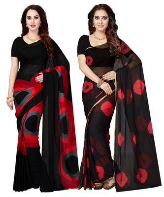 Combo Of 2 Poly Georgette Multicolor Printed Women's Saree 1