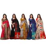 Combo Of 5 Poly Silk Multicolor Printed Women's Saree