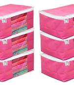 atorakushon Fabric 6 Piece Saree Cover Clothes Storage Bags Garments Wardrobe Organiser (Pink)