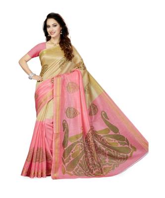 Combo of 2 Poly Silk Beige & Beige Women's Saree/Sari With Blouse Piece 5