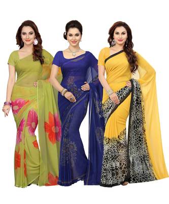 Combo of 3 Multicolor Poly Georgette Printed Women's Saree/Sari 1