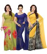 Combo of 3 Multicolor Poly Georgette Printed Women's Saree/Sari