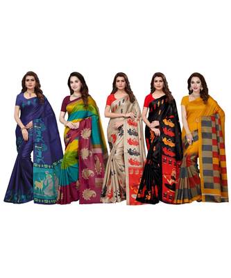 Combo Of 5 Poly Silk Multicolor Printed Women's Saree 1