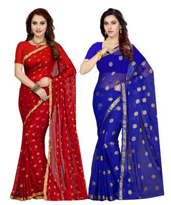 Poly chiffon Saree With Blouse Piece(Combosr-8175_Multi_Free Size) 1