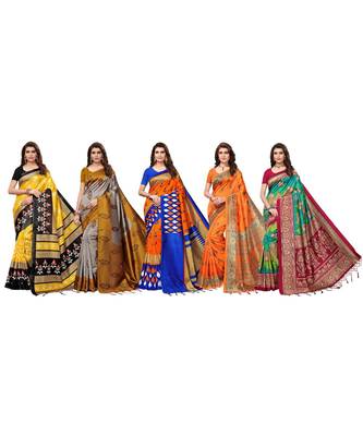 Combo Of 5 Poly Silk Multicolor Printed Women's Saree 1
