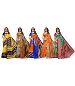 Combo Of 5 Poly Silk Multicolor Printed Women's Saree