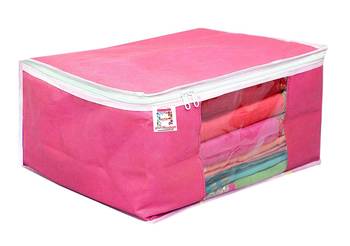 atorakushon   Fabric 3 Saree Cover and 2 Blouse Clothes Storage Bag Wardrobe Garments Organiser (Pink) 4