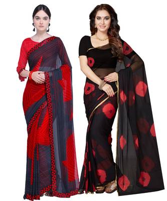 Combo Of 2 Poly Georgette Multicolor Printed Women's Saree 1