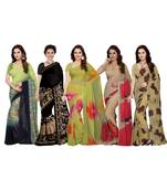 Women's Faux Georgette Printed Mutlicolor Saree/Sari (Combo of 5_ Free Size)