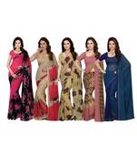 Faux Georgette Multicolor Printed Women's Saree - Combo of 5