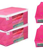 atorakushon   unique Fabric 2 Saree Cover and 2 Blouse Clothes Storage Bag Wardrobe Garments Organiser (Pink)