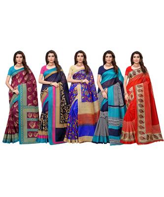 Combo of 5 Poly Silk Multicolor Printed Women's Saree 1