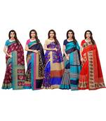 Combo of 5 Poly Silk Multicolor Printed Women's Saree