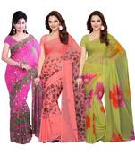 Combo of 3 Multicolor Poly Georgette Printed Women's Saree/Sari