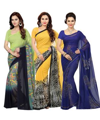 Combo of 3 Multicolor Poly Georgette Printed Women's Saree/Sari 1