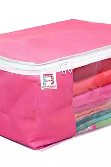 atorakushon   unique Fabric 2 Saree Cover and 2 Blouse Clothes Storage Bag Wardrobe Garments Organiser (Pink)