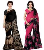 Combo of 2 Black & Pink Poly Georgette Printed Women's Saree/Sari