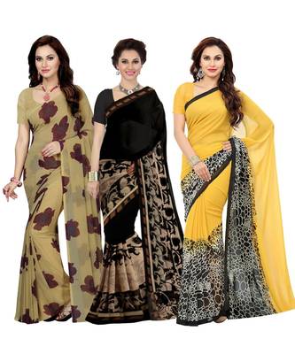 Combo of 3 Multicolor Poly Georgette Printed Women's Saree/Sari 1