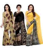 Combo of 3 Multicolor Poly Georgette Printed Women's Saree/Sari