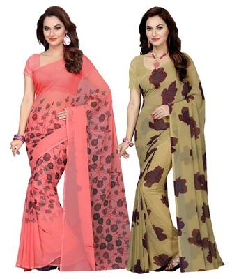 Georgette with Blouse Piece Saree (Pack of 2) (Combosr-11065_Multicolor_Free) 1