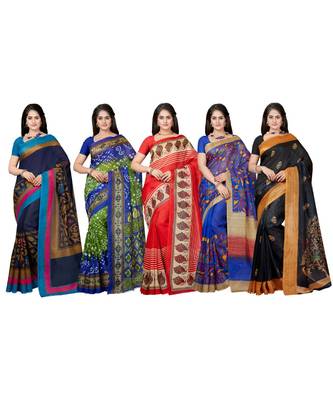 Combo of 5 Poly Silk Multicolor Printed Women's Saree 1