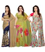 Women's Faux Georgette Printed Mutlicolor Saree/Sari (Combo of 3_ Free Size)