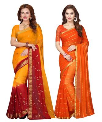 Women's chiffon Saree With Blouse Piece (Combosr-2151_Multi-Coloured) 1