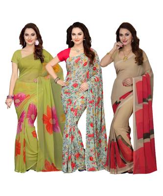 Women's Combo Of 3 Faux Georgette Saree With Blouse Piece (Multicolor_Free Size) 1