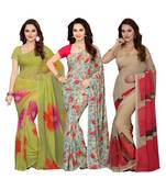 Women's Combo Of 3 Faux Georgette Saree With Blouse Piece (Multicolor_Free Size)