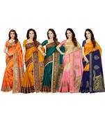 Combo of 5 Poly Silk Multicolor Printed Women's Saree.