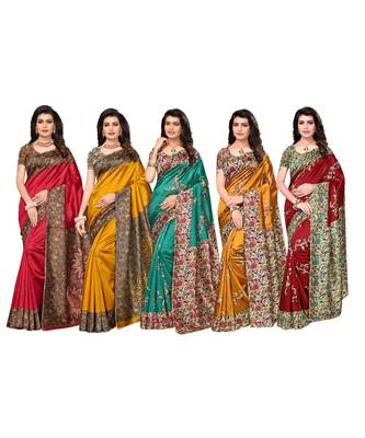 Combo of 5 Poly Silk Multicolor Printed Women's Saree. 1