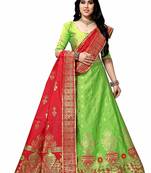 Light-green printed silk semi stitched
 lehenga