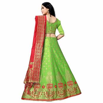 Light-green printed silk semi stitched
 lehenga 2