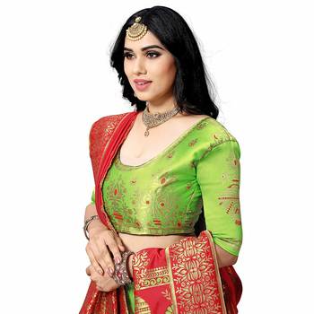 Light-green printed silk semi stitched
 lehenga 3