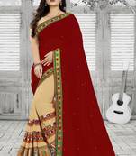 Cream Embroidered Georgette Saree With Blouse