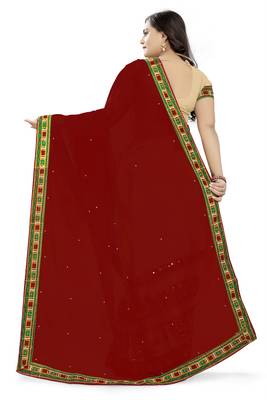 Cream Embroidered Georgette Saree With Blouse 4