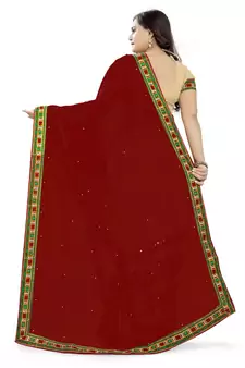 Cream Embroidered Georgette Saree With Blouse