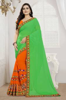 Green Embroidered Georgette Saree With Blouse