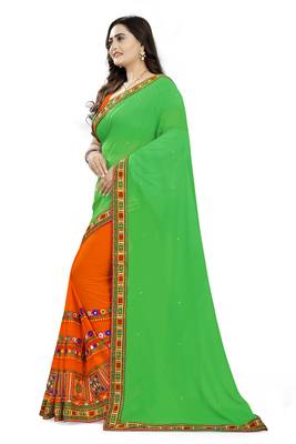 Green Embroidered Georgette Saree With Blouse 2