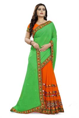 Green Embroidered Georgette Saree With Blouse 3