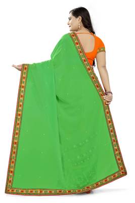Green Embroidered Georgette Saree With Blouse 4