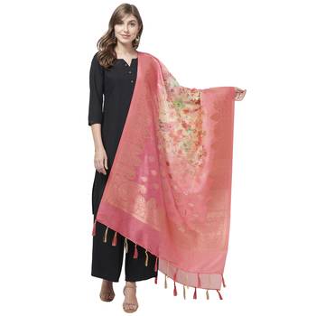 Pink Color Cotton silk Jaquard Dupatta 1