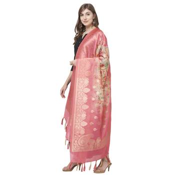 Pink Color Cotton silk Jaquard Dupatta 2