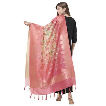 Pink Color Cotton silk Jaquard Dupatta 3