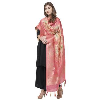 Pink Color Cotton silk Jaquard Dupatta 4